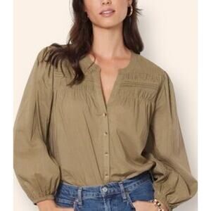 Cleobella River Pintuck Cotton Puff Sleeves Button-Up Blouse - Large